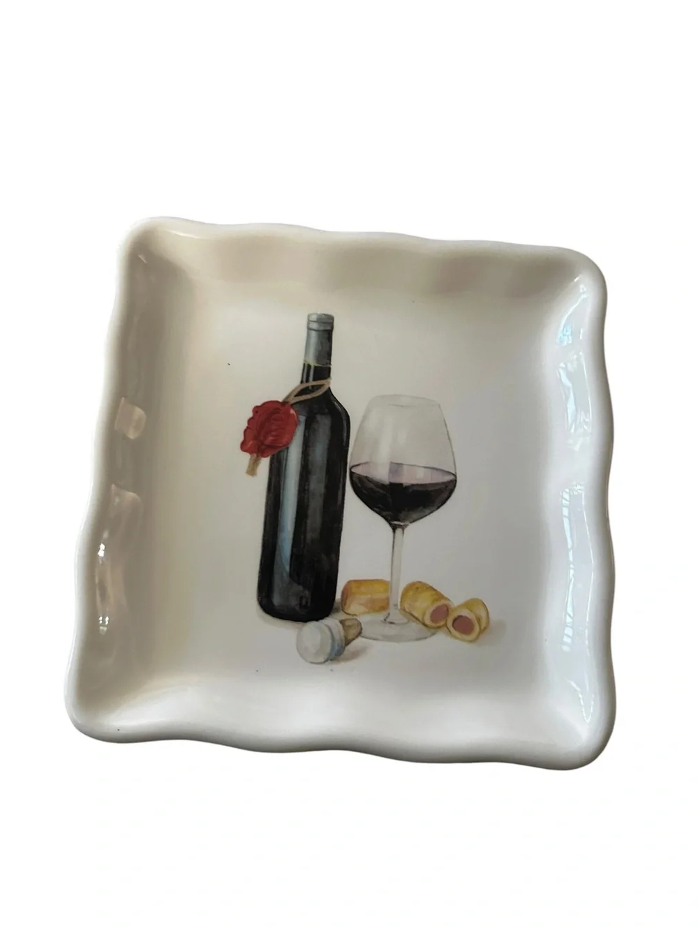 Effetti Ceramic Wine Bottle & Glass Square Serving Dishes - White